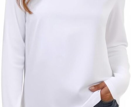 Cotton Basic T Shirts for Women,Crew Neck Long Sleeve Summer Shirts,Solid Loose Fit Tshirt, Plain Workout Tops, Undershirts