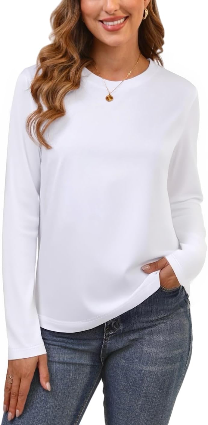 Cotton Basic T Shirts for Women,Crew Neck Long Sleeve Summer Shirts,Solid Loose Fit Tshirt, Plain Workout Tops, Undershirts