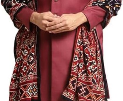 KISAH Men’s Sherwani Set with Dupatta – Traditional Indian Ethnic Wear for Men – Ideal for Weddings, Festivals & Celebrations