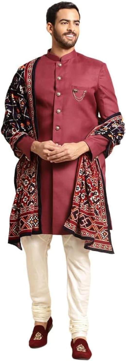 KISAH Men’s Sherwani Set with Dupatta – Traditional Indian Ethnic Wear for Men – Ideal for Weddings, Festivals & Celebrations