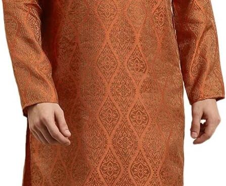 Sojanya (Since 1958 Men’S Jacquard Silk Kurta & Off-White Churidar Pyjama Set