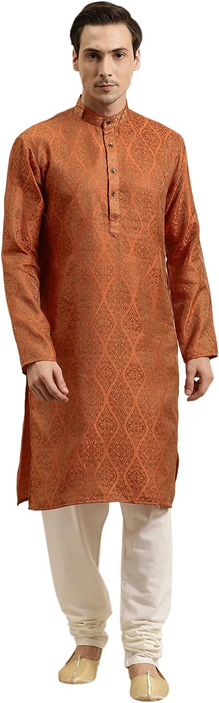 Sojanya (Since 1958 Men’S Jacquard Silk Kurta & Off-White Churidar Pyjama Set