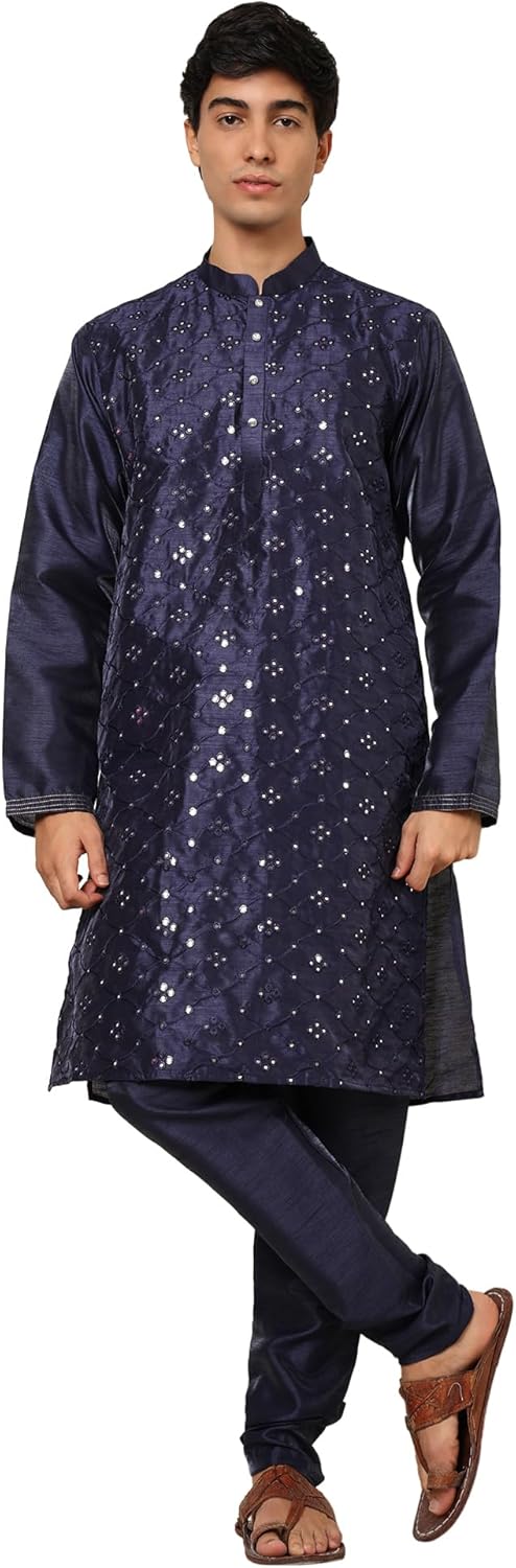 Men’s Tunic Art Silk Kurta Pajama Pyjama Set Wedding Indian Clothing Casual Party Dress Gifts Items