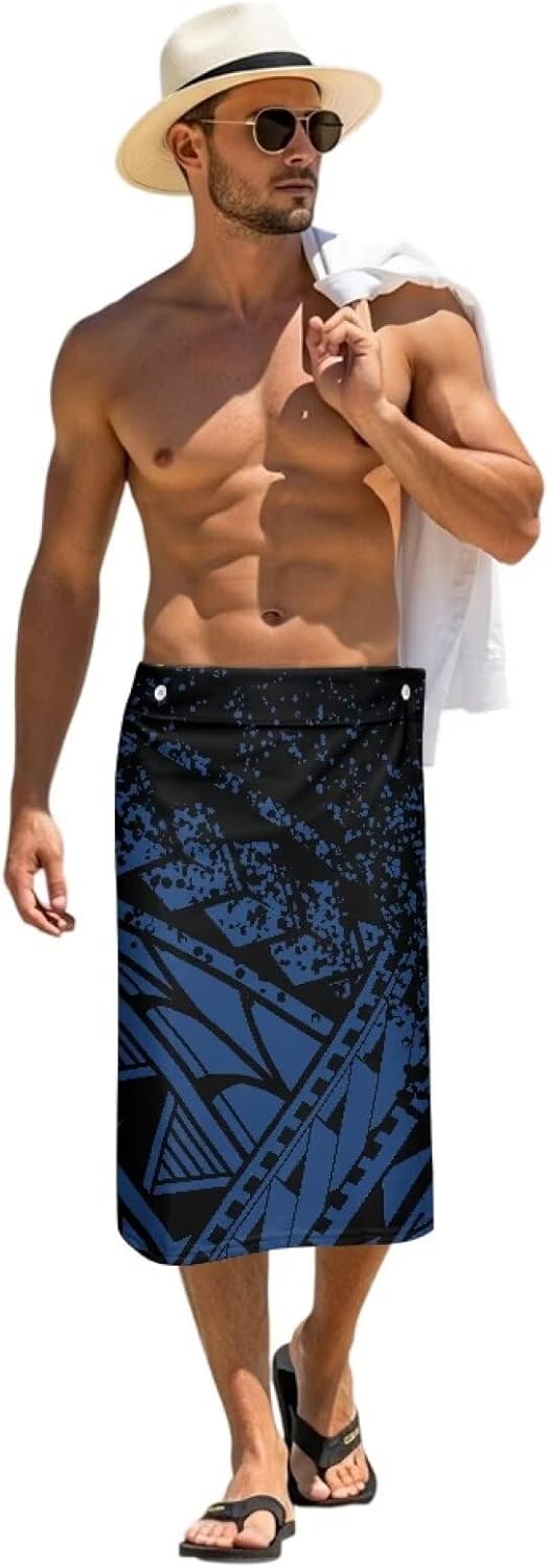 Men’s Polynesian Pareo Hawaiian Wrap Skirt Tropical Beachwear Cover-Up Pacific Island Ethnic Print