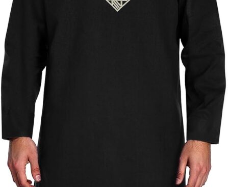 Men’s Kurta Kaftan Robe – Long Sleeve Cotton Linen Muslim Henley Shirt for Ramadan, Prayer & Daily Wear