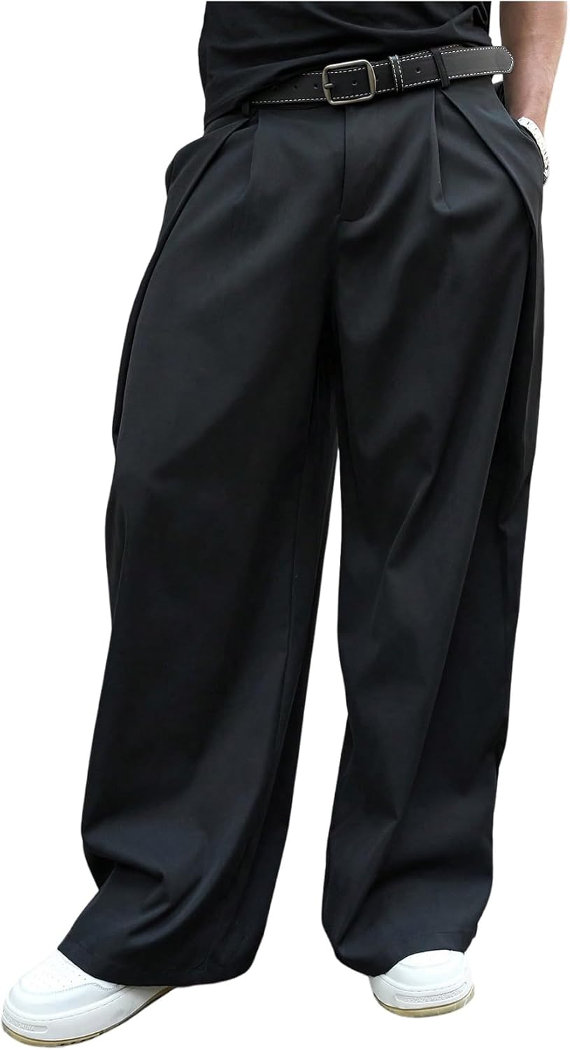 Verdusa Men’s Wide Leg Dress Pants Business Casual Baggy Long Trousers with Pockets