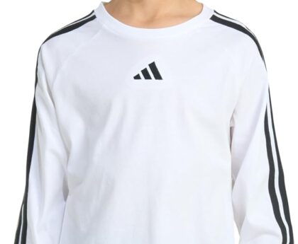 adidas Boys Long Sleeve Small Embroidered Logo 3-Stripe Tee