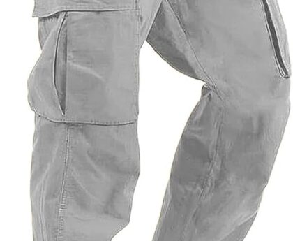 HUNGSON Mens Cargo Pants Drawstring Casual Hiking Pants Joggers Athletic Trousers Cotton Loose Straight Sweatpants for Men
