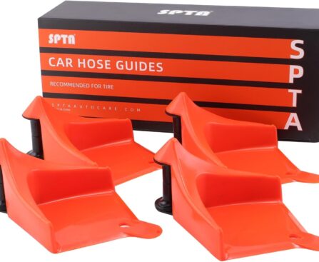 SPTA Car Hose Guide, 4pcs Automatic Plastic Hose Guides, Car Wheel Rolling System Tool, Preventing Stucking and Snagging Under Tires, for Car, Motorcycle and Truck Tires -HWPFC12-4