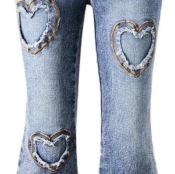 Nivne Tco Tween Girls Flare Jeans Zipper Fly Denim Pants with Heart Applique, Buttons and Pockets Casual Jeans for Kids