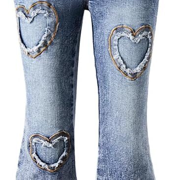 Nivne Tco Tween Girls Flare Jeans Zipper Fly Denim Pants with Heart Applique, Buttons and Pockets Casual Jeans for Kids