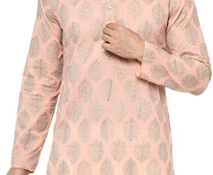 KISAH Mens Kurta – Printed Cotton Blend Tunic – Indian Wedding Outfit for Men – Festive Wear for Diwali, Eid & Celebrations