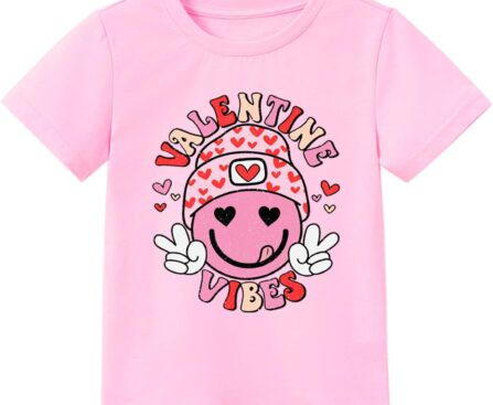 Toddler Valentines Shirts Boys Girls Cute Valentine Vibes Graphic Clothes Kids Casual Short Sleeve Tee Tops 2-7 Years