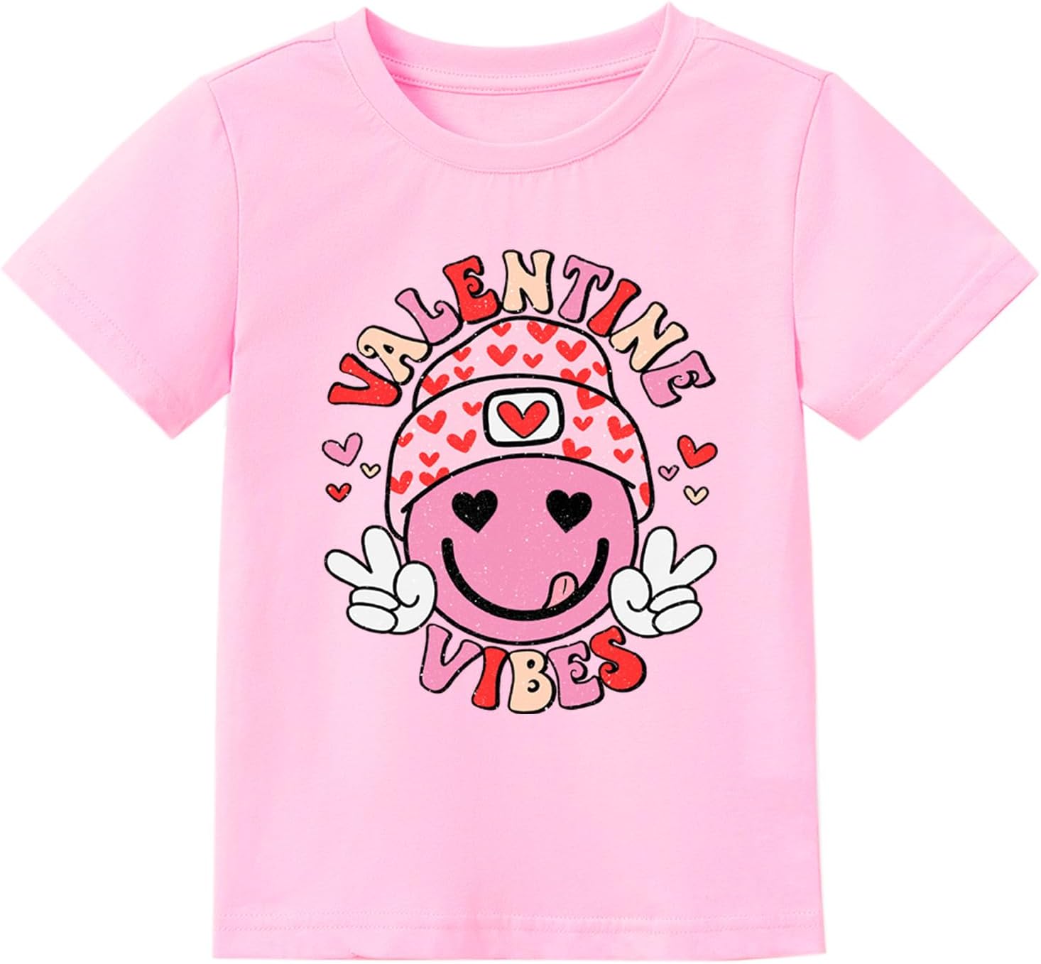 Toddler Valentines Shirts Boys Girls Cute Valentine Vibes Graphic Clothes Kids Casual Short Sleeve Tee Tops 2-7 Years