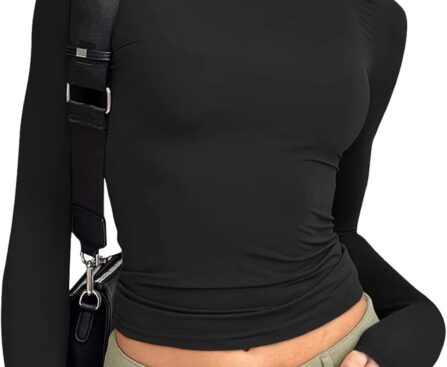 Trendy Queen Womens Long Sleeve T Shirts Fall Fashion 2025 Basic Crop Tops Going Out Outfits Y2k Clothes