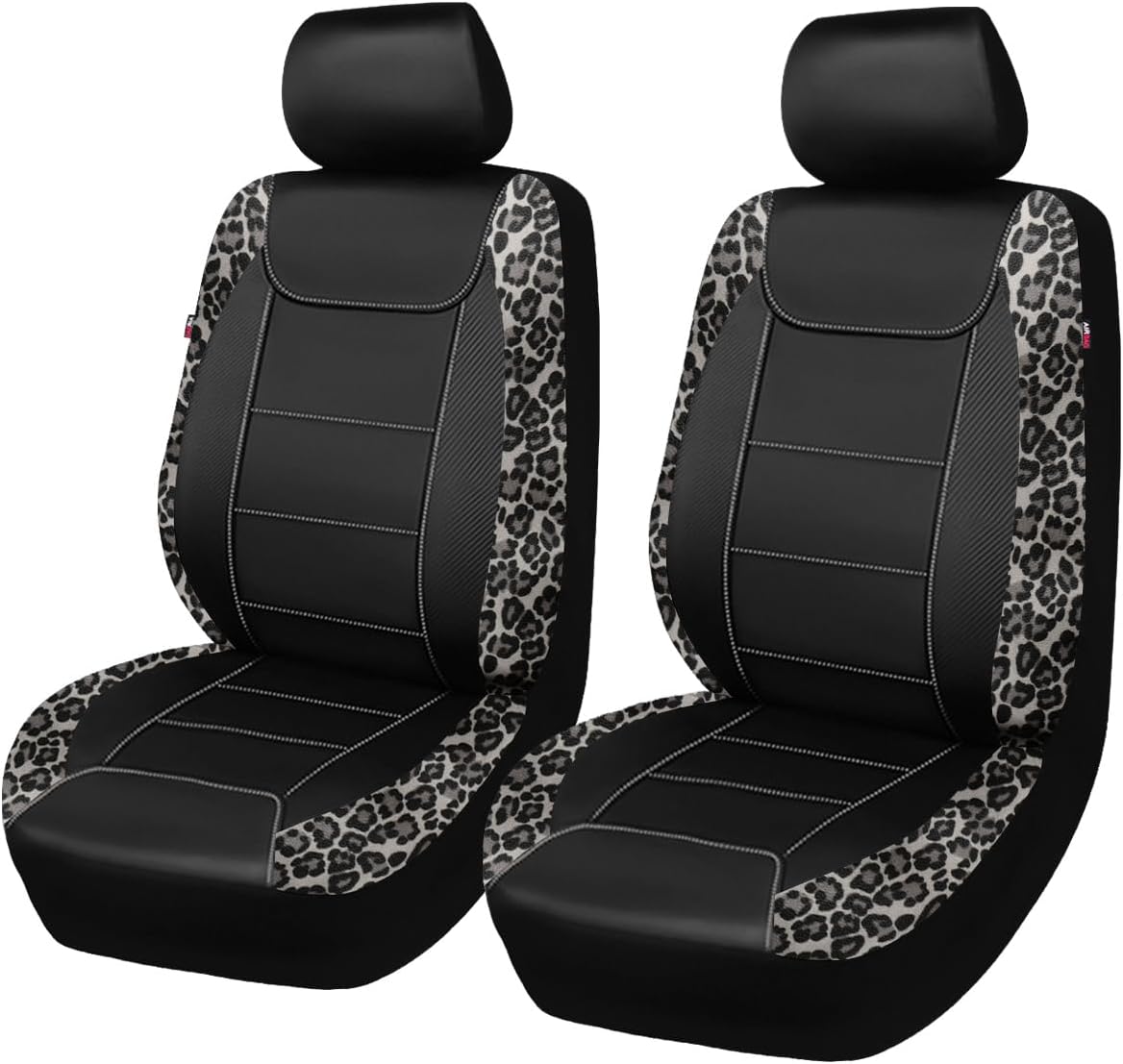 Flying Banner car seat Covers Faux Leather Waterproof Easy Clean Easy Installation (Leopard Gray Leather Black, 2 Fronts)