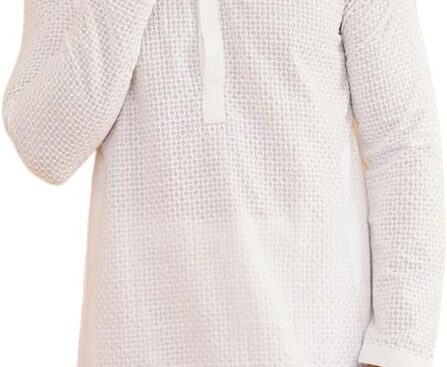 Sojanya (Since 1958 Men’S Geometric Embroidered Thread Work Cotton Straight Long Kurta