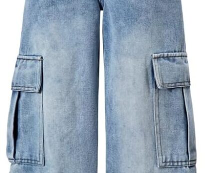 Nivne Tco Tween Boys Cargo Jeans, Casual Elastic Waist Denim Pants Baggy Wide Leg Trousers with Pockets