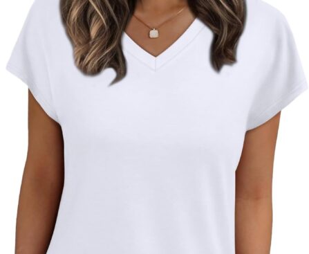 WIHOLL Womens Tops Basic Summer V Neck T Shirts Short Sleeve Dressy Casual Loose Fit Cute Tee Clothes Trendy Fashion Outfits