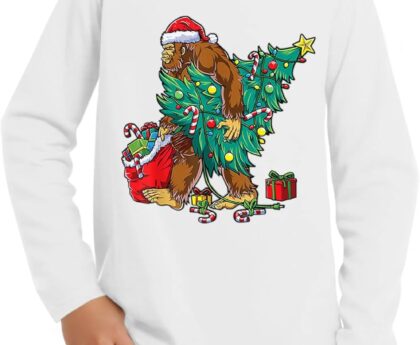 Haloumoning Boys Christmas Long Sleeve T Shirts Kids Ugly Xmas Tree Print Crewneck Tops Tees 5-14Y