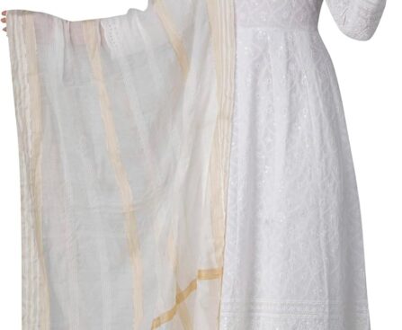 JG JAI GOVINDAM Chikankari Cotton Anarkali Indian Kurti for Women Summer Dress Kurta Pant with Dupatta Set Pakistani Kurta