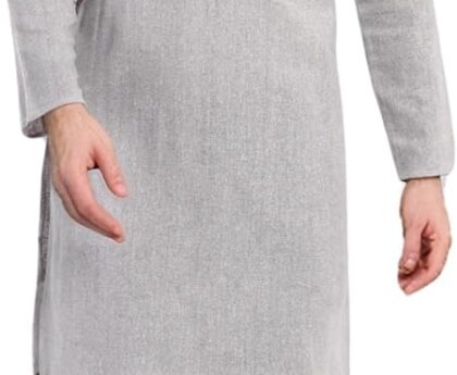 SKAVIJ Men’s Handloom Cotton Solid Henley Long Sleeves Straight Knee Length Long Shirt