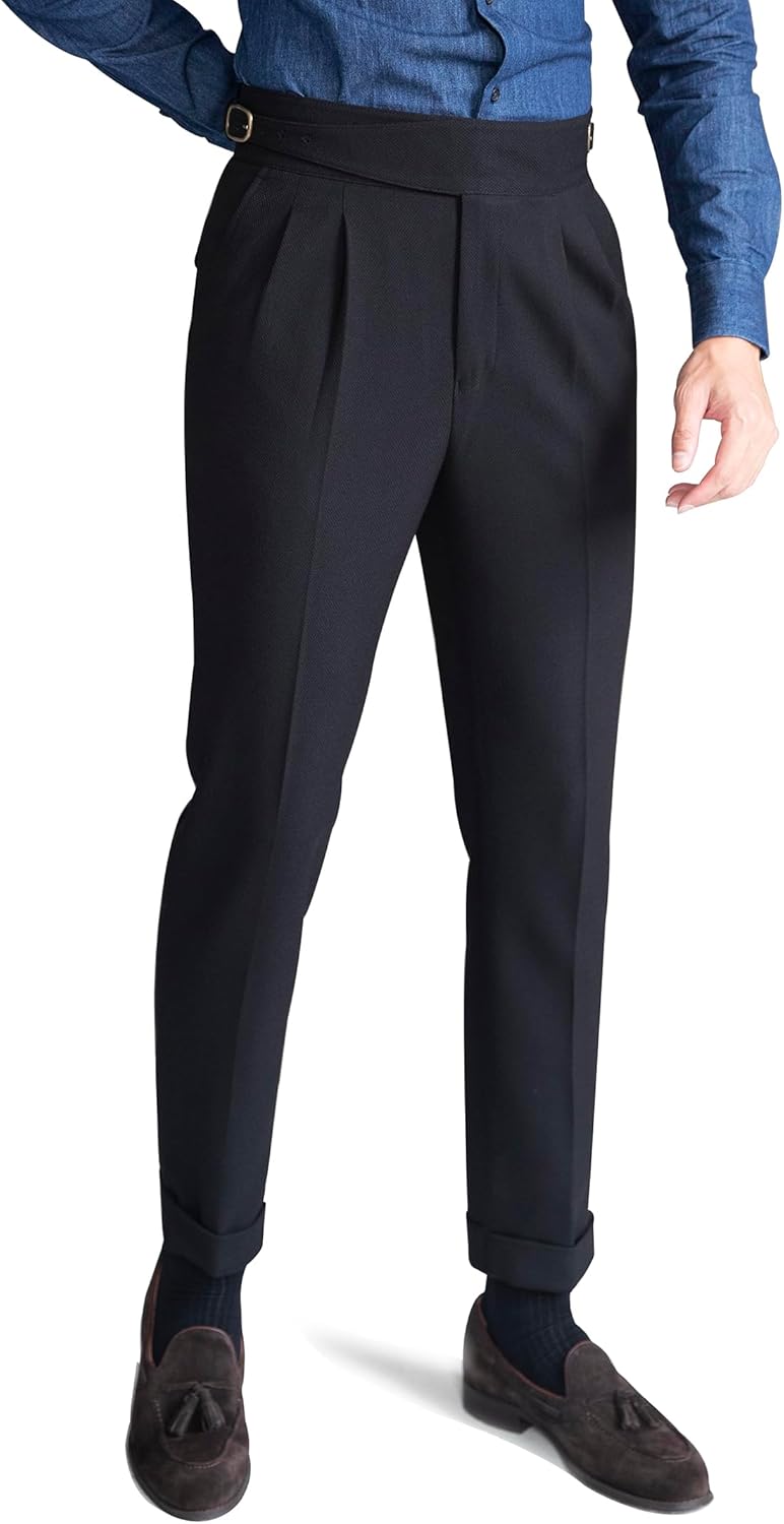 Men’s Classic Gurkha Naples Italian Style Dress Pants No Need to tie a Belt