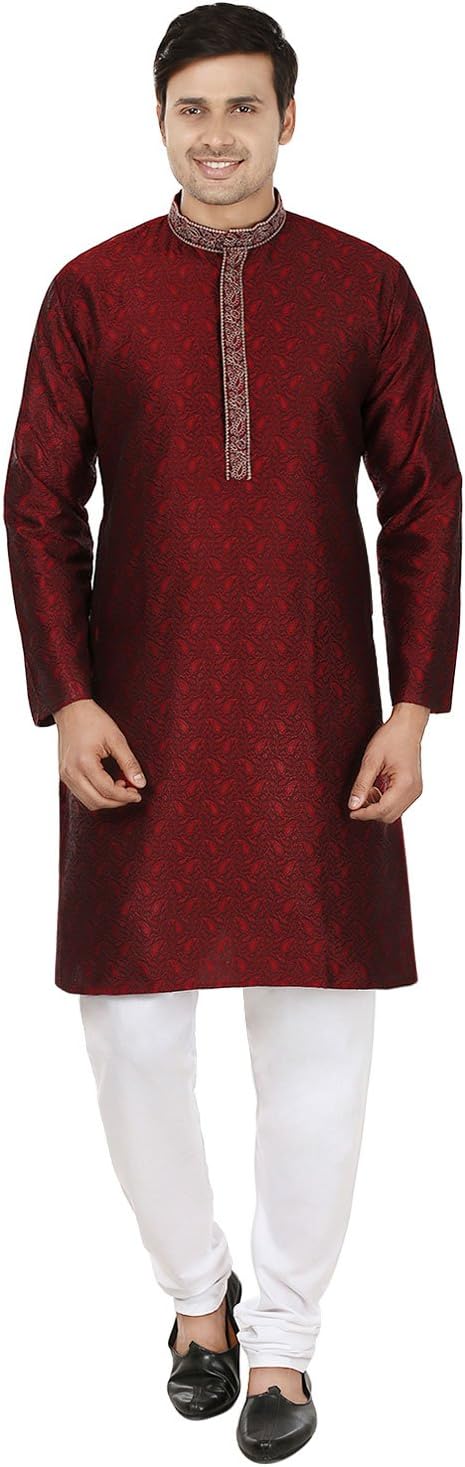 Maple Clothing Men’s Kurta Pajama Poly Silk India Wedding Party Wear Apparel Guest Outfit