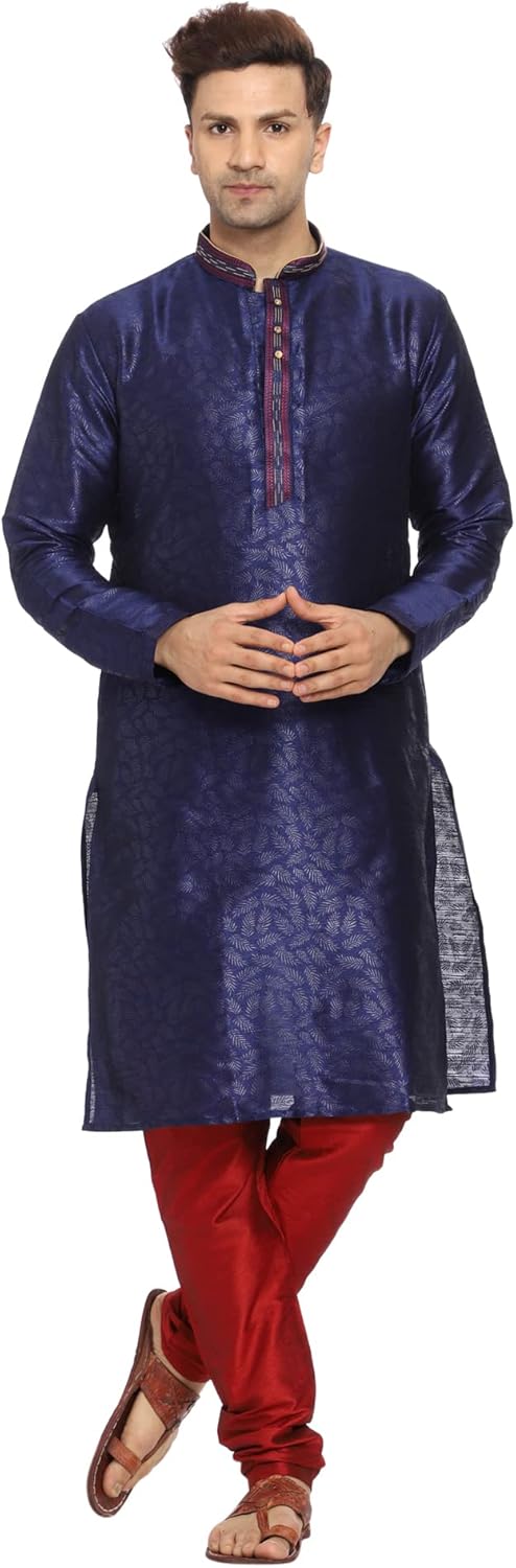 Men Art Silk Kurta Pyjama Set Party Fashion Regular Ethinic Wear Indian Dress