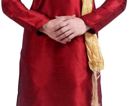 Maple Clothing Art Silk Men’s Kurta Pajama Set Indian Wedding Party Wear
