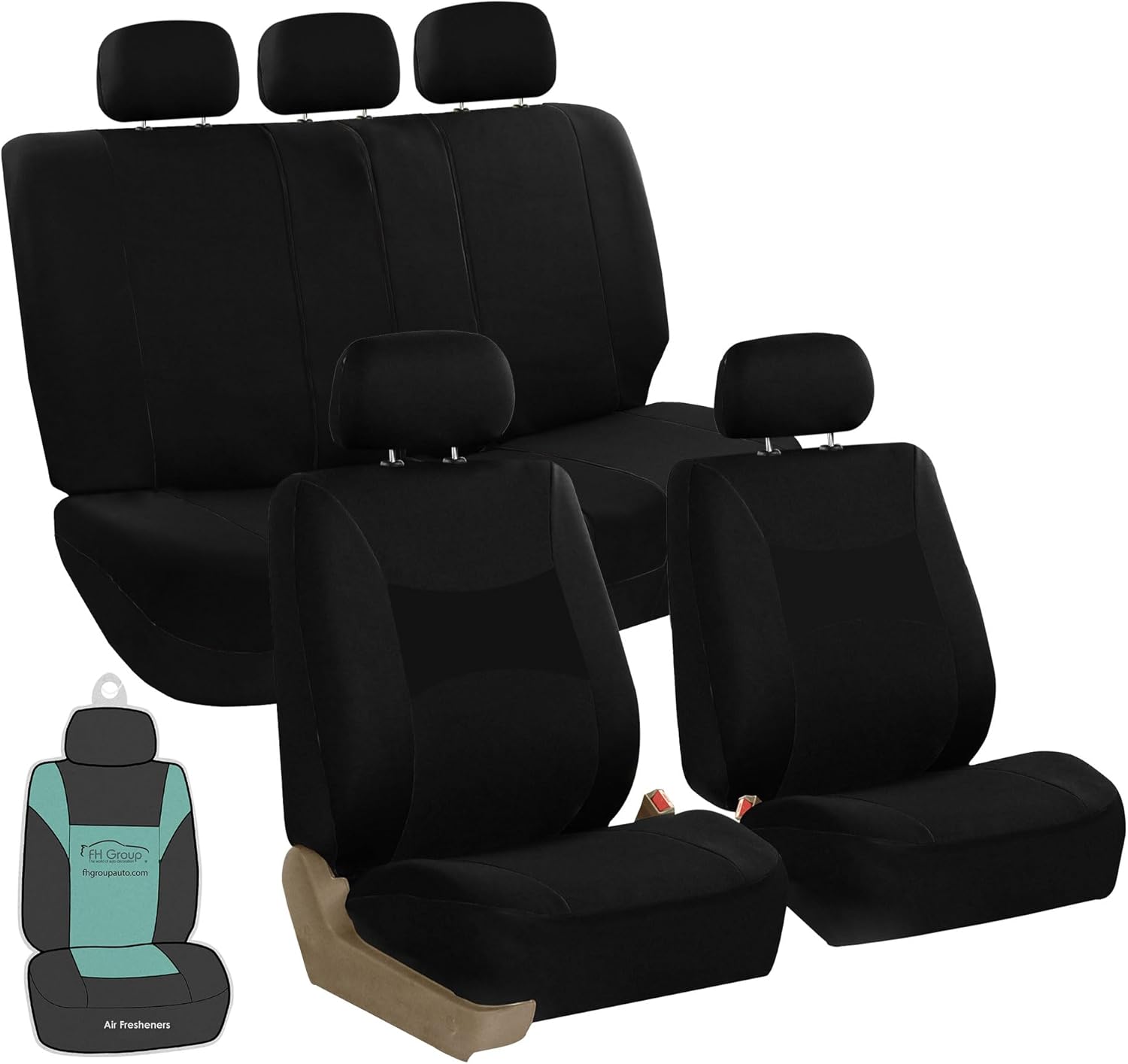 FH Group Universal Car Seat Covers Full Set for SUV Truck Sedan Vans | All-Purpose Cloth Seat Cover Set Airbag Compatible Washable Split Bench Protector Interior Upgrade – Black