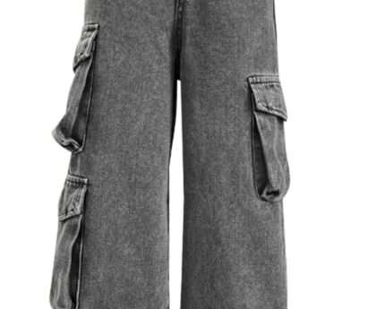 AOWKULAE Girls Jeans Elastic Waist Wide Leg Pants Kids Jeans 4-14 Years