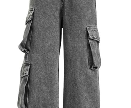 AOWKULAE Girls Jeans Elastic Waist Wide Leg Pants Kids Jeans 4-14 Years