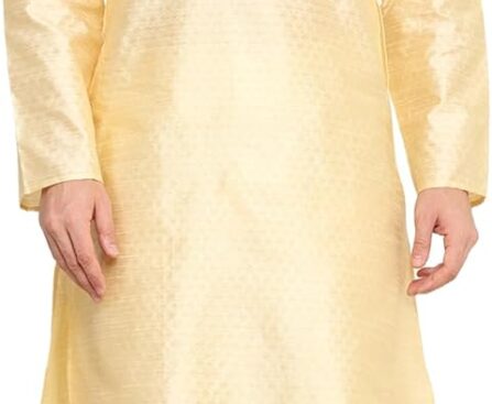 Men’s Tunic Art Silk Kurta Pajama Pyjama Set with Embroidery Work Indian Clothing Wedding Party Dress Gifts Items
