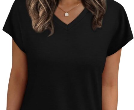 WIHOLL Womens Tops Basic Summer V Neck T Shirts Short Sleeve Dressy Casual Loose Fit Cute Tee Clothes Trendy Fashion Outfits