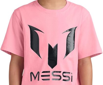 Messi Boys Lifestyle Short Sleeve T-Shirt, Slim-fit Graphic Tee, Cotton Blend Fabric