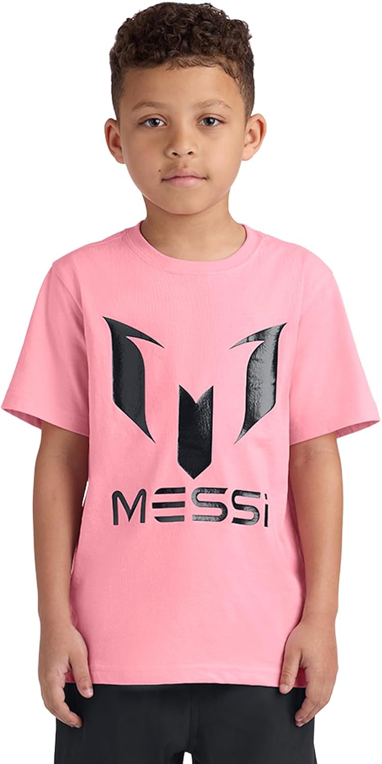 Messi Boys Lifestyle Short Sleeve T-Shirt, Slim-fit Graphic Tee, Cotton Blend Fabric