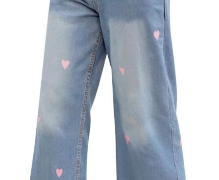 Girls Jeans Embroidery High Elastic Waist Denim Pants with Pockets Y2K Trendy Tween Streetwear 5-14 Years