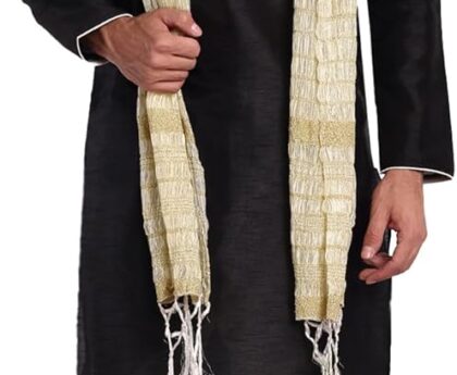 SKAVIJ Men’s Art Silk Indian Ethnic Wear Kurta Pajama and Scarf Suit Festivals Season Party Dress Set