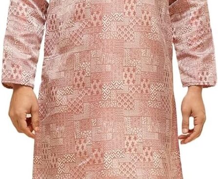 Sojanya (Since 1958 Men’S Jacquard Silk Woven Design Kurta With White Pyjama