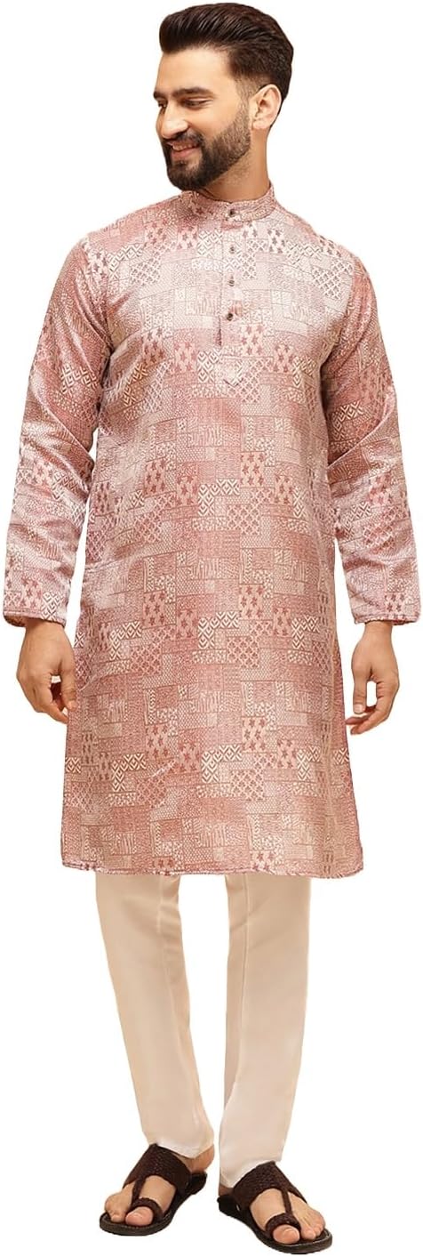 Sojanya (Since 1958 Men’S Jacquard Silk Woven Design Kurta With White Pyjama
