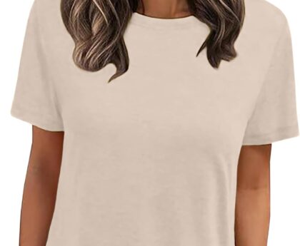 LOOKFACE Women’s Summer Short Sleeve Crewneck T Shirts Solid Color Tees Casual Basic Tops
