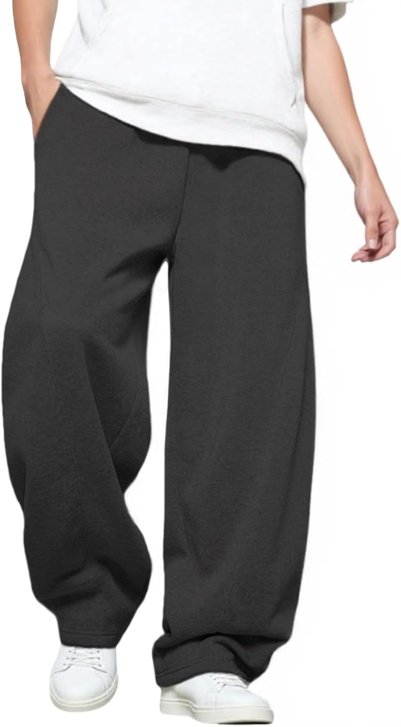 Men’s Baggy Sweatpants with Elastic Drawstring Waist, Wide-Leg Casual Loose Cotton Joggers with Deep Pockets