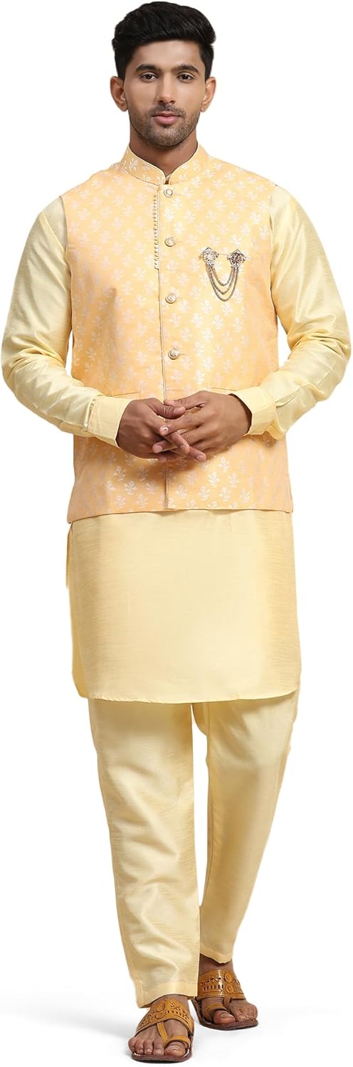 Pro-Ethic Style Developer Men’s Kurta Set with Printed Nehru Jacket (Waistcoat) Indian Festive Wedding Dress for Men (C-109)