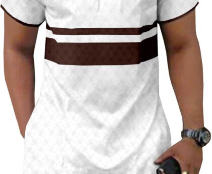 APTX African Men Clothing Dashiki Shirts and Pants 2 Piece Outfits Crop Top Attire Short Sleeve Plus Size Casual XX-Large White