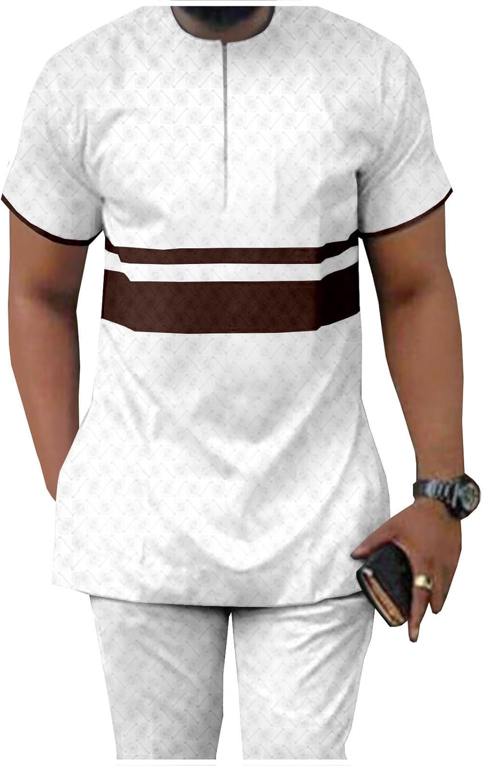 APTX African Men Clothing Dashiki Shirts and Pants 2 Piece Outfits Crop Top Attire Short Sleeve Plus Size Casual XX-Large White