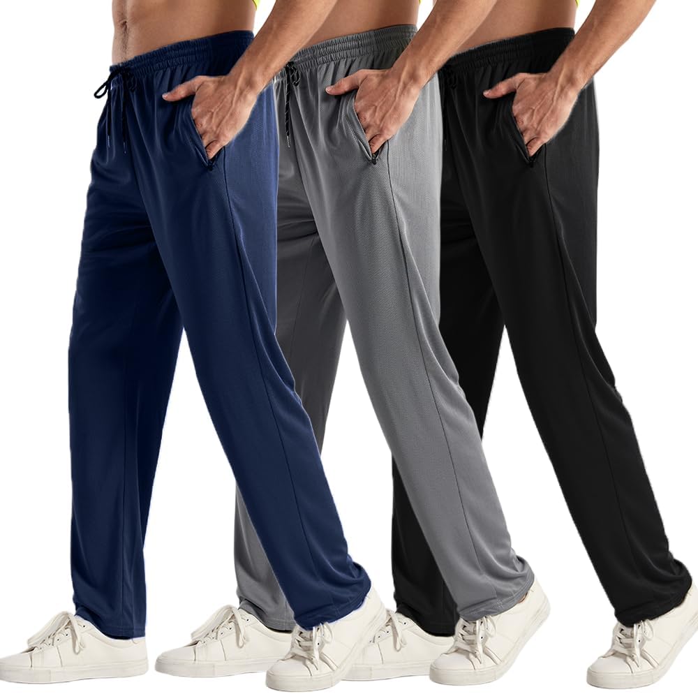 3PC or 5PC Men’s Zipper Jogger Pants, Breathable & Flexible Fit, Comfortable for Sports & Casual Wear, Sweatpants for Men