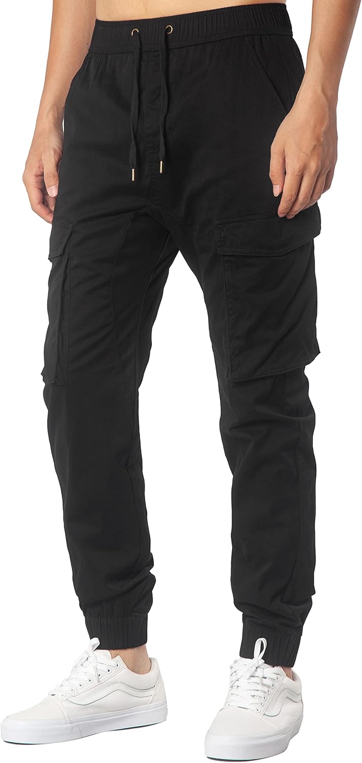 ITALYMORN Black Cargo Joggers for Men Elastic Waist Cargo Pants Casual Khaki Joggers with Pockets