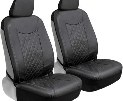 Motor Trend Black Stitched Faux Leather Car Seat Covers – Premium Automotive Bucket Front Seat Covers, Made for Vehicles with Removable Headrests, Fits Most Car Truck SUV