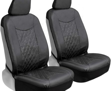 Motor Trend Black Stitched Faux Leather Car Seat Covers – Premium Automotive Bucket Front Seat Covers, Made for Vehicles with Removable Headrests, Fits Most Car Truck SUV